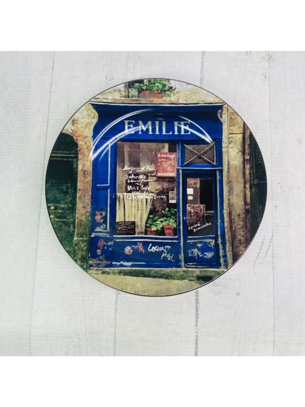 Sakura STOREFRONTS Multimotif French Stores Stoneware Salad Plates Set 4 Boxed